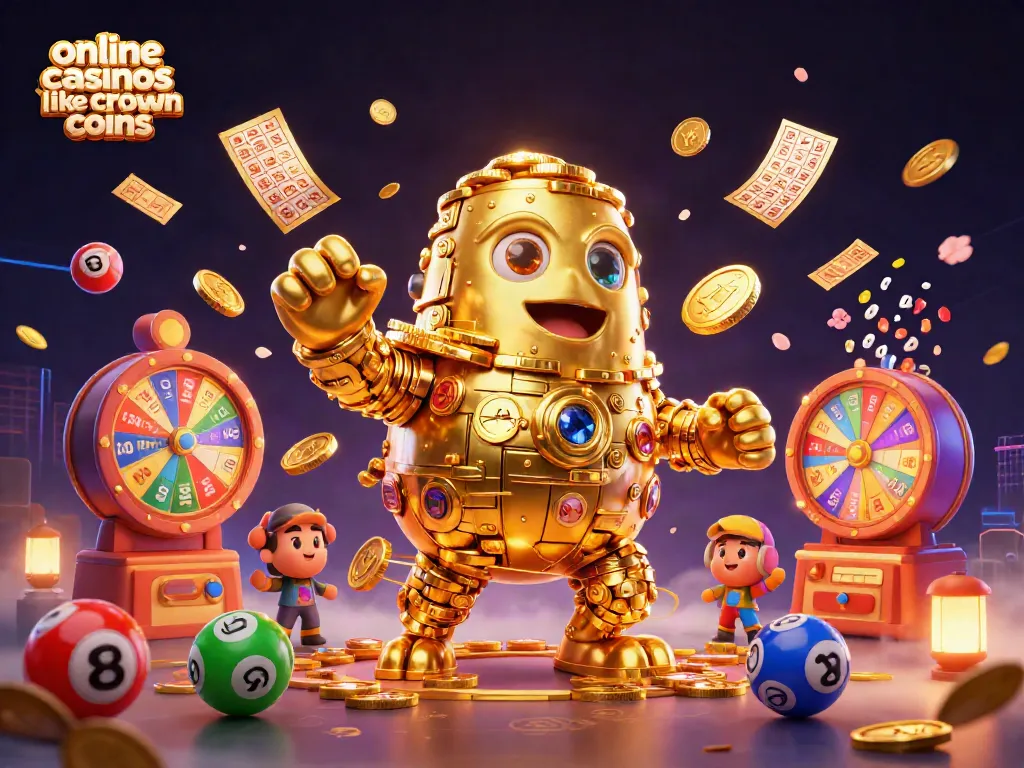 Engage with online casinos like Crown Coins through vibrant gaming elements in a dynamic casino scene.