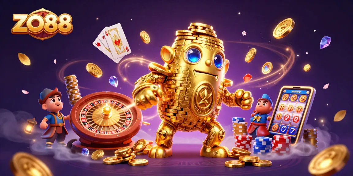Experience the excitement of zo88 with a colorful 3D casino scene showcasing dynamic slot activities.