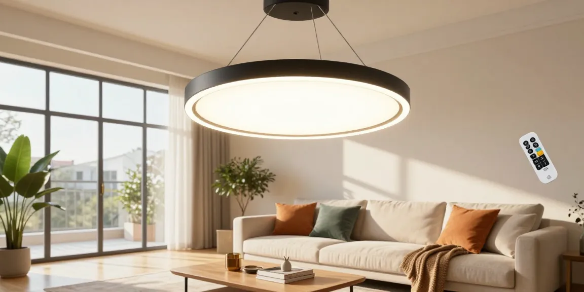 Lustra cu telecomanda modernă în interiorul unui living confortabil