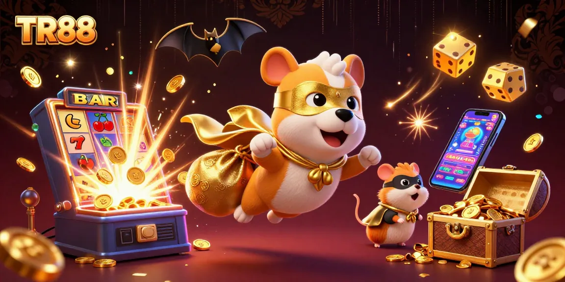 Experience the excitement of TR88 with a superhero dog amidst a thrilling casino ambiance.