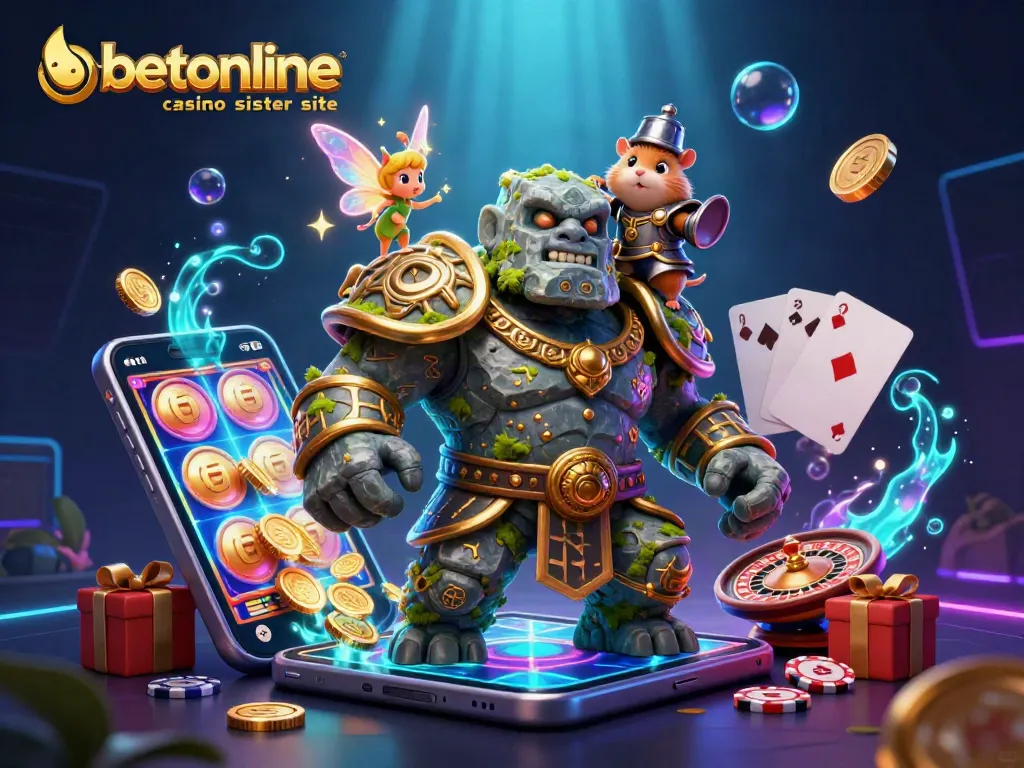 Spin thrilling slot games at betonline casino sister site with golem guardian and magical fairy!