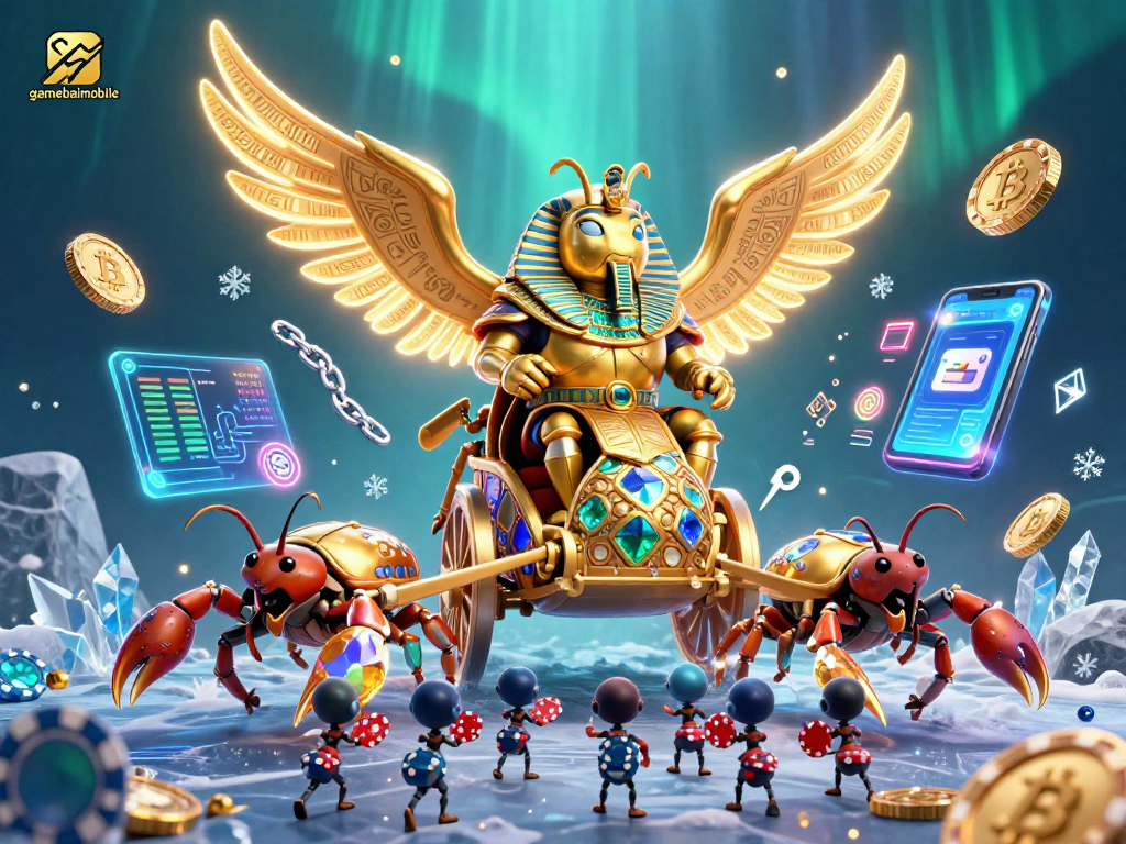 Engage with gamebaimobile's vibrant casino-themed illustration featuring gaming elements and colorful characters.