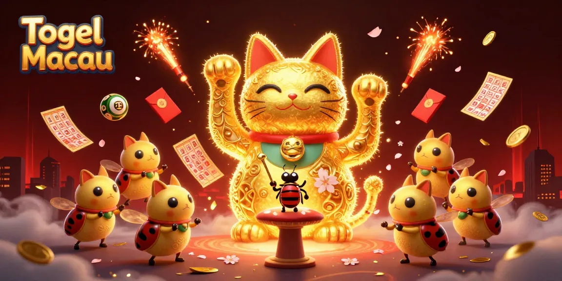 Play Togel Macau with fun, vibrant energy and lucky symbols creating a captivating 3D illustration.