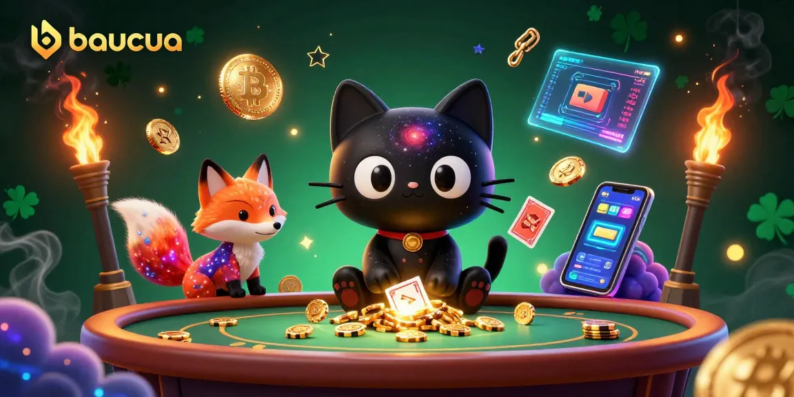 Experience baucua with vibrant characters and glowing coins at a cosmic casino table.