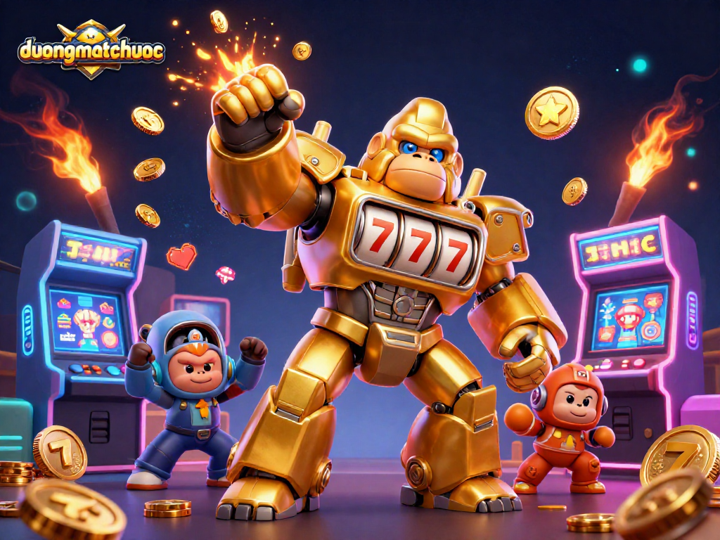 Win big in duongmatchuoc with the golden gorilla mech and vibrant game elements!