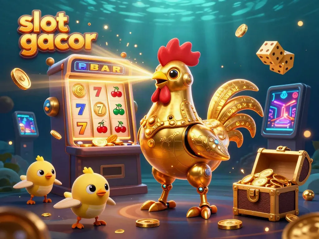 Experience the thrill of slot gacor with a vibrant illustration of a futuristic casino scene.