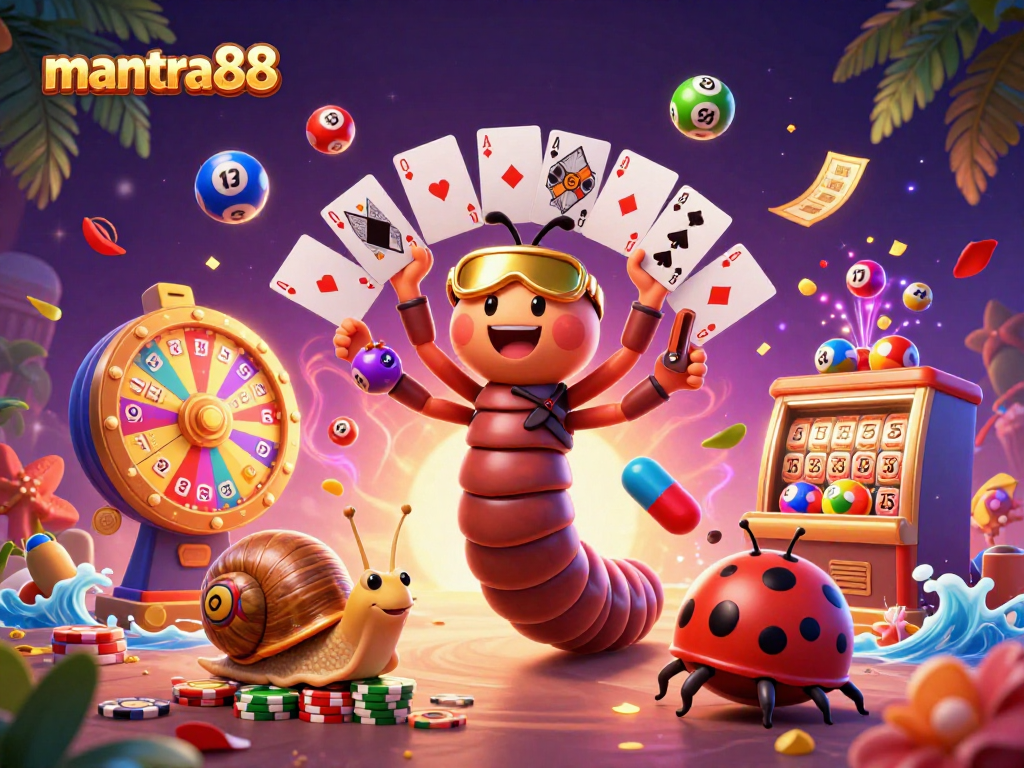 Experience the excitement of mantra88 with a vibrant 3D casino scene full of animated characters.