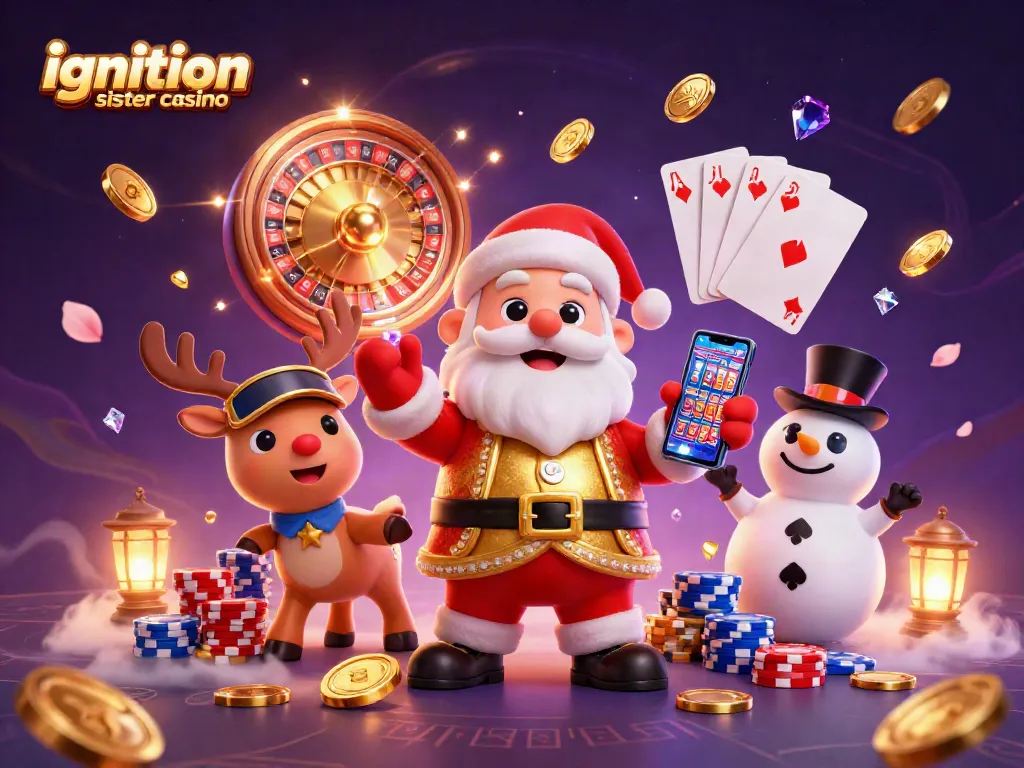 Experience the excitement of ignition sister casino with Santa and friends celebrating big wins and bonuses.