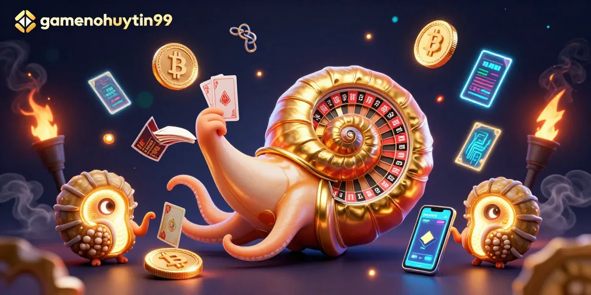 Experience thrilling gaming at gamenohuuytin99 with ancient giants, crypto coins, and vibrant casino elements.