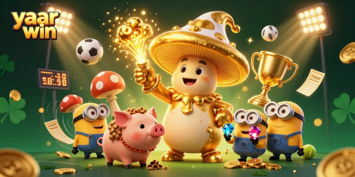 Win big with yaar win: A magical scene of golden treasures and sports betting excitement.