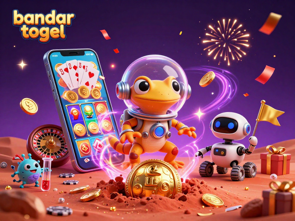Experience the excitement of bandar togel with vibrant aliens discovering a golden casino!