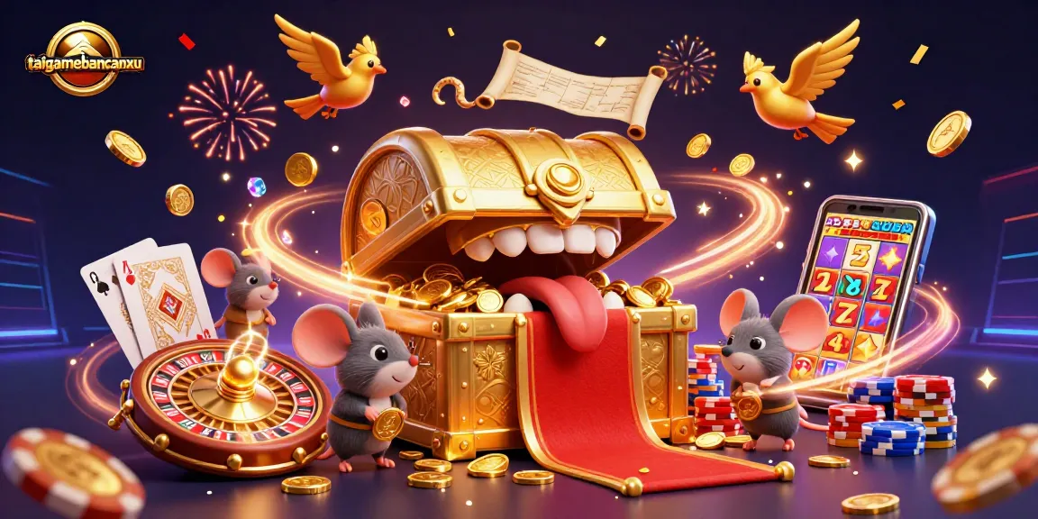 Engaging taigamebancaanxu scene with treasure chest and vibrant casino elements capturing excitement.