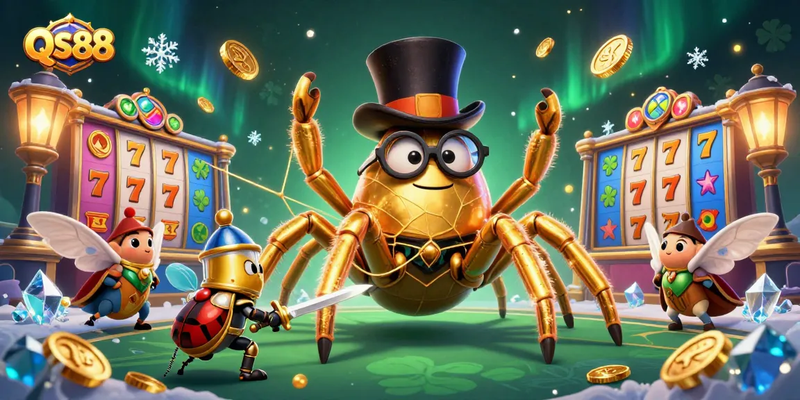 Experience the excitement of QS88 with a dynamic casino scene featuring thrilling slot elements and engaging characters.