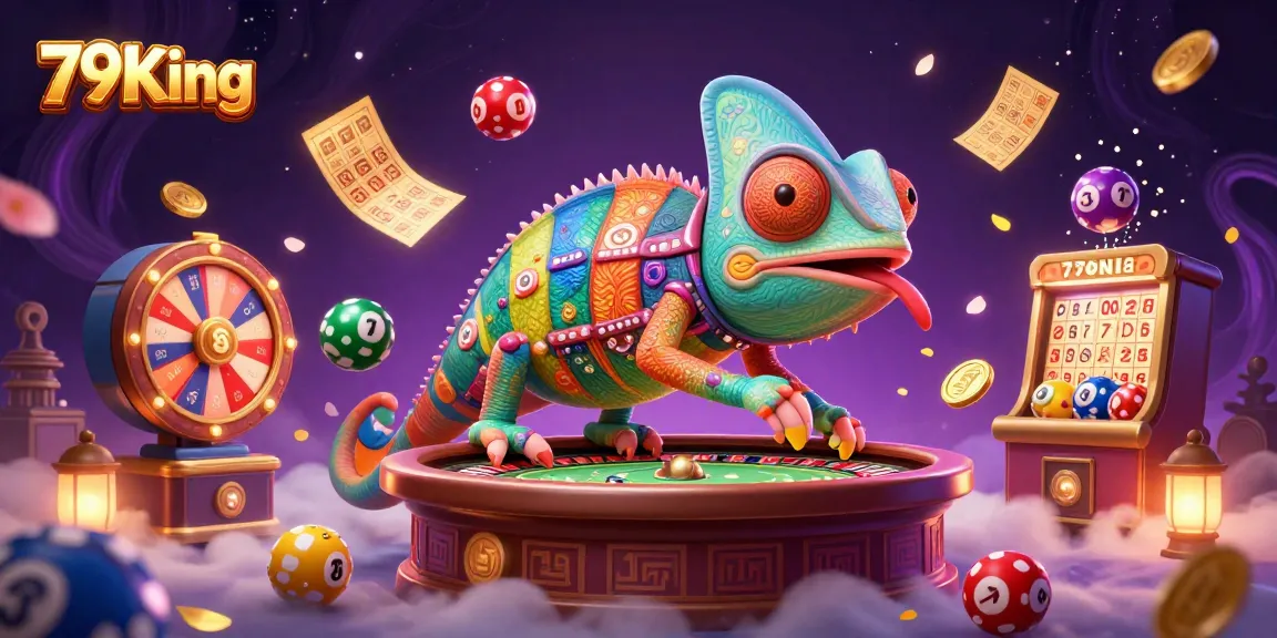 Experience the vibrant casino excitement with 79King, featuring dynamic gaming elements and colorful lottery balls.