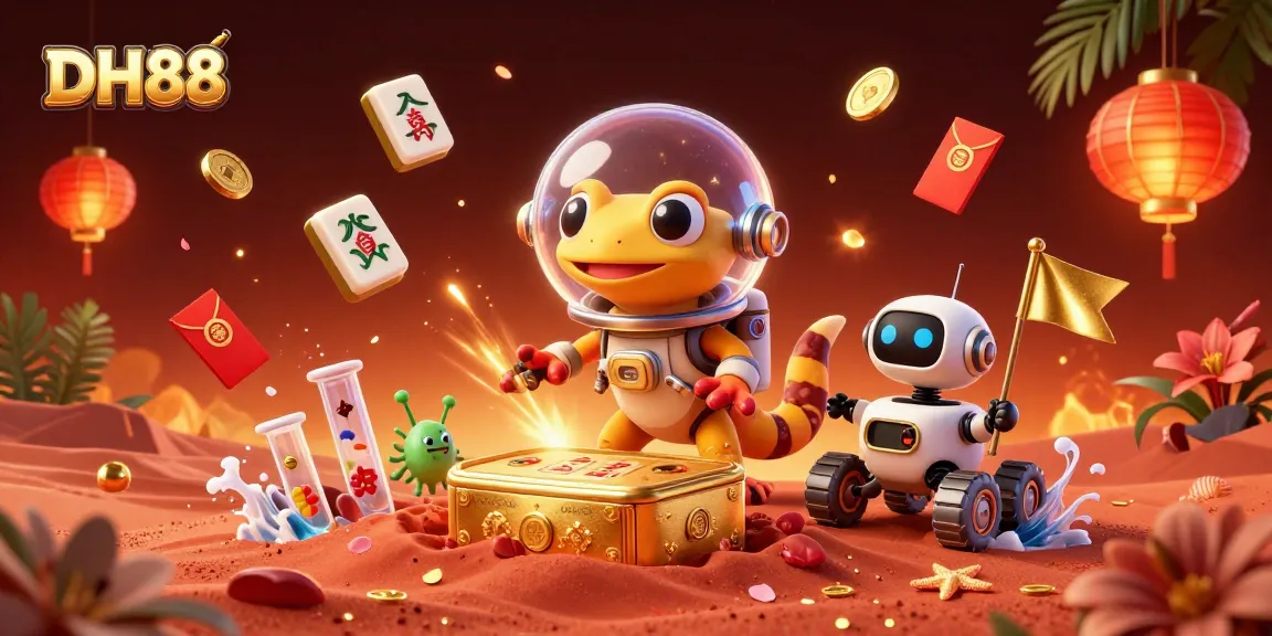 Exciting DH88 casino adventure featuring a Martian gecko discovering a hidden casino.
