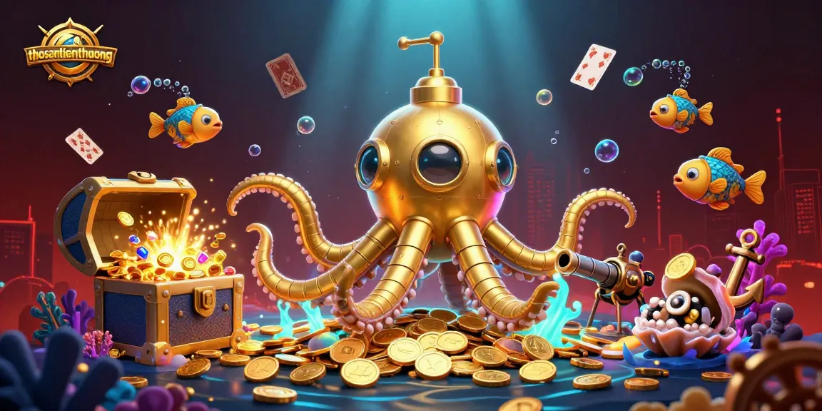 Engage in thrilling gameplay with thosantienthuong's golden kraken, swimming through a treasure-filled scene.