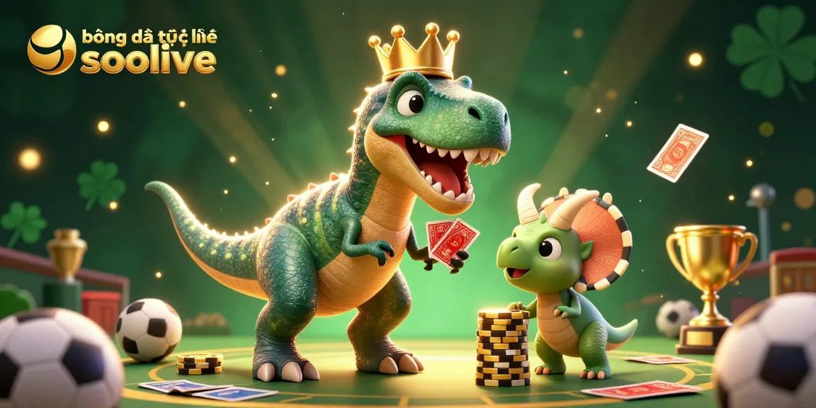 Engage in bóng đá trực tuyến socolive with a vibrant 3D scene showcasing dinosaurs in a sports betting activity.