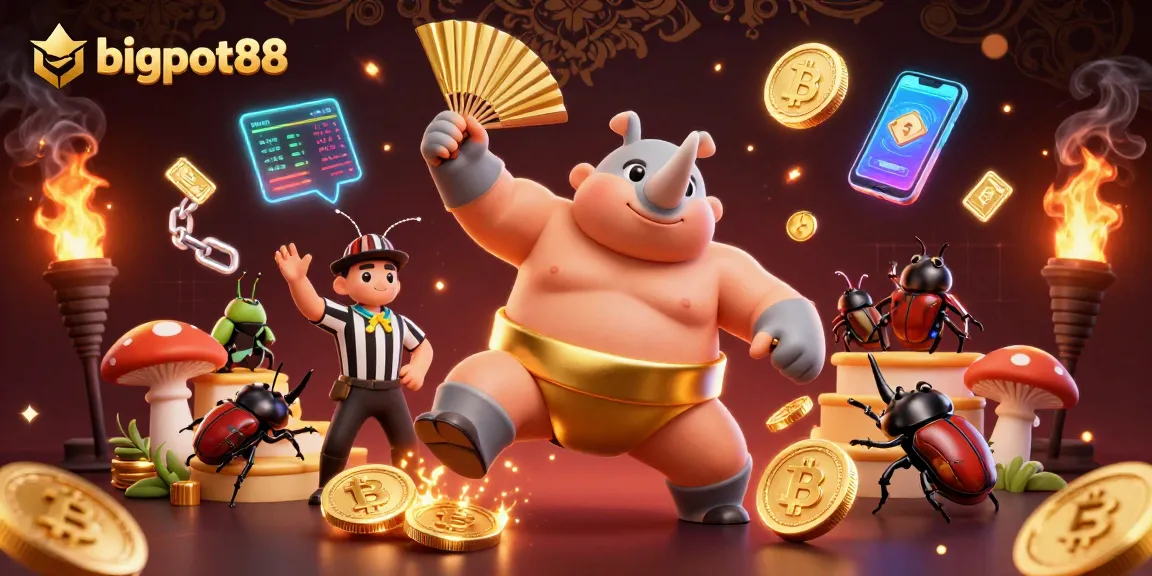 Engage with bigpot88 as the rhinoceros beetle champion takes center stage in a dynamic casino scene.