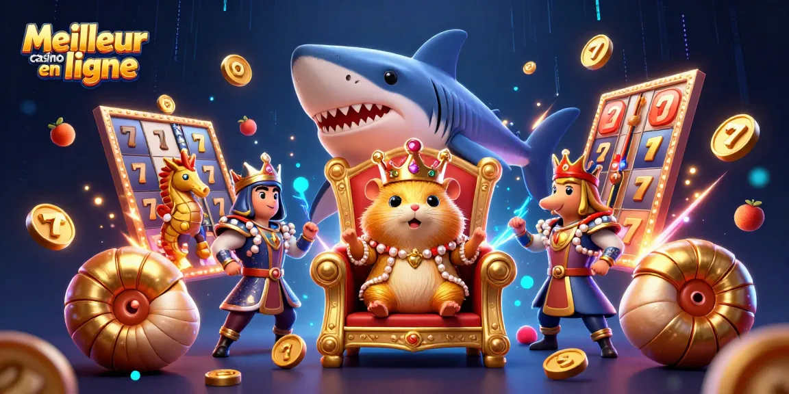 Experience excitement at Meilleur casino en ligne with a vibrant 3D casino scene featuring a golden hamster king.