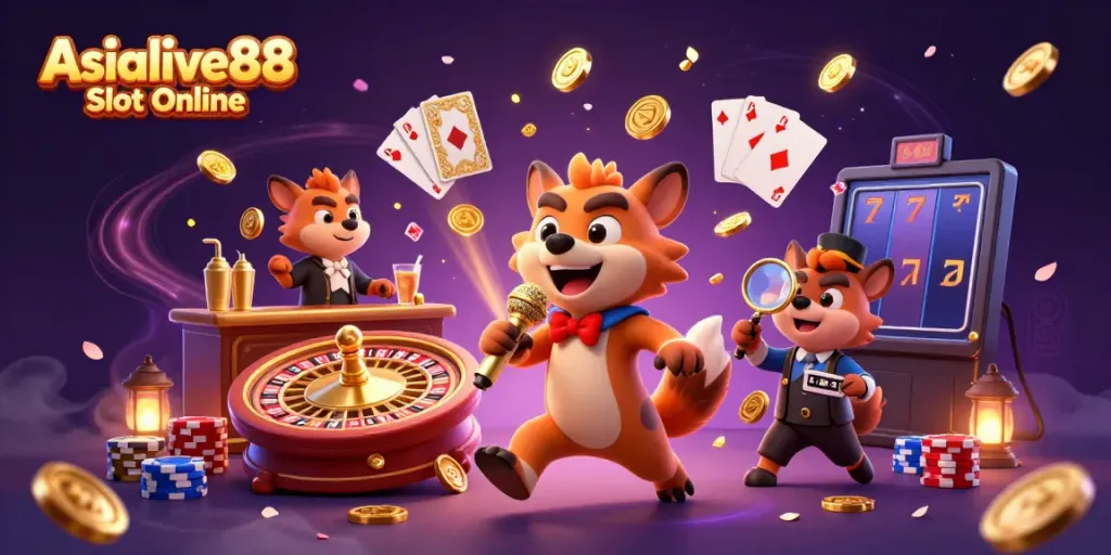 Experience the thrill of Asialive88 Slot Online with dynamic scenes of casino excitement.