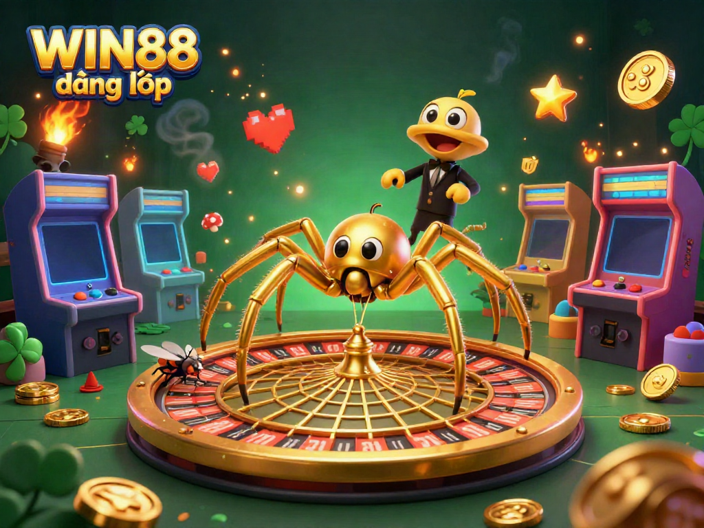 Experience thrilling gaming with WIN88 đăng nhập in this vibrant 3D casino scene filled with excitement.