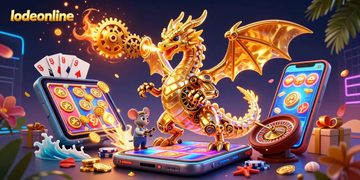 Experience winning strategies with lodeonline’s golden dragon breathing gears amidst slots and gaming elements.