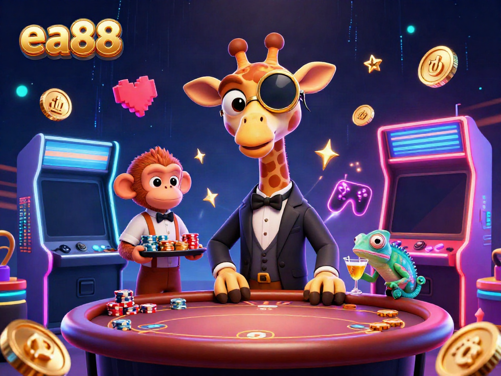 Chơi game thú vị cùng ea88 tại sòng bạc trực tuyến, nơi giraffe và valet đang vui vẻ.