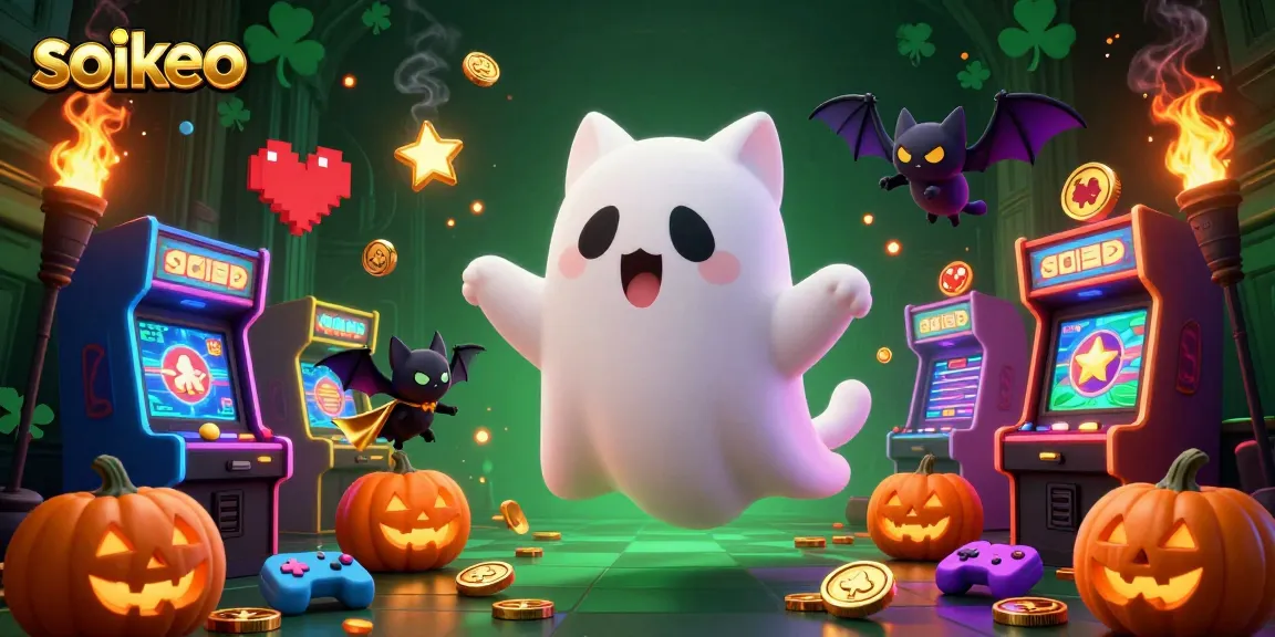 Engage with thrilling casino adventures featuring soikeo in a vibrant, ghostly scene.