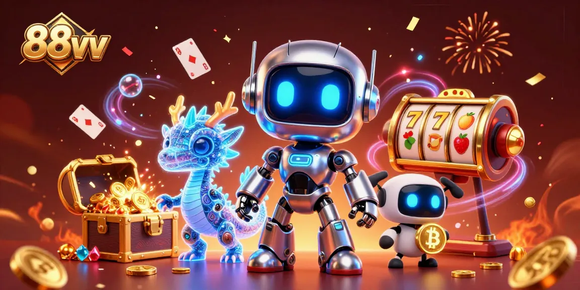 Engage with 88vv for a vibrant adventure featuring a cyberpunk robot and gaming treasures.