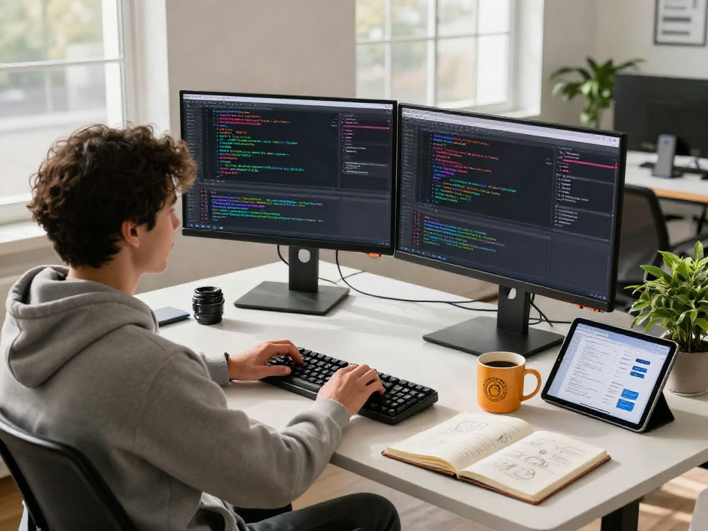 gb whatsapp apk showcased in a modern tech workspace with coding elements and productivity tools