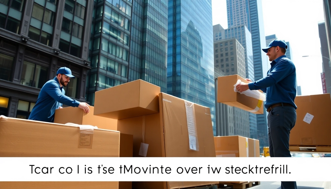 Efficient movers showcasing Commercial Moving Services NYC by carefully packing office equipment.