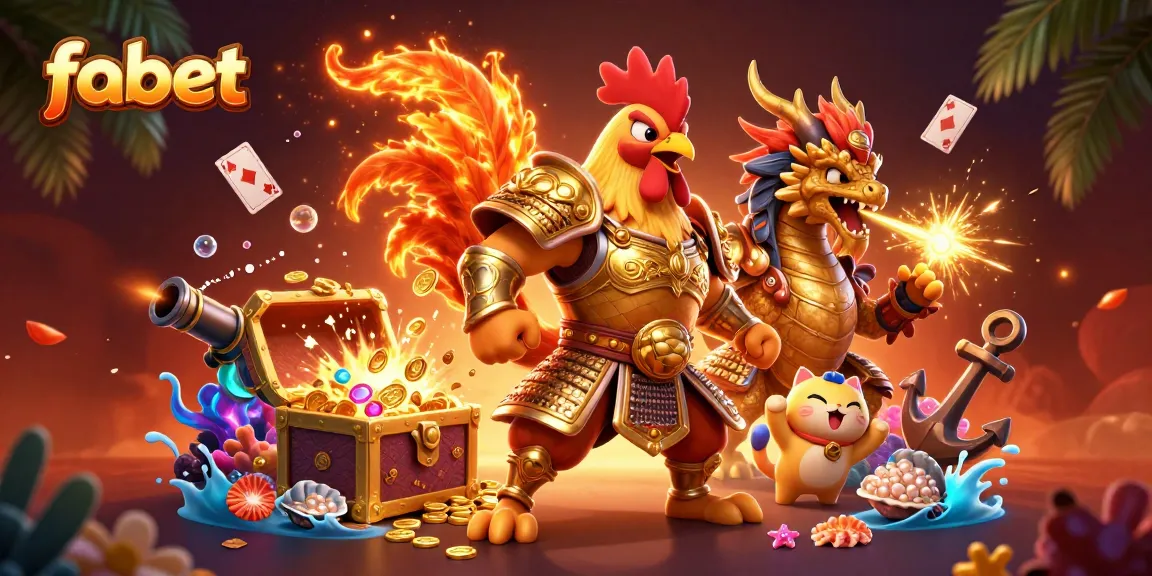 Join the fabet adventure with an armored rooster and dragon amidst treasure and gaming elements