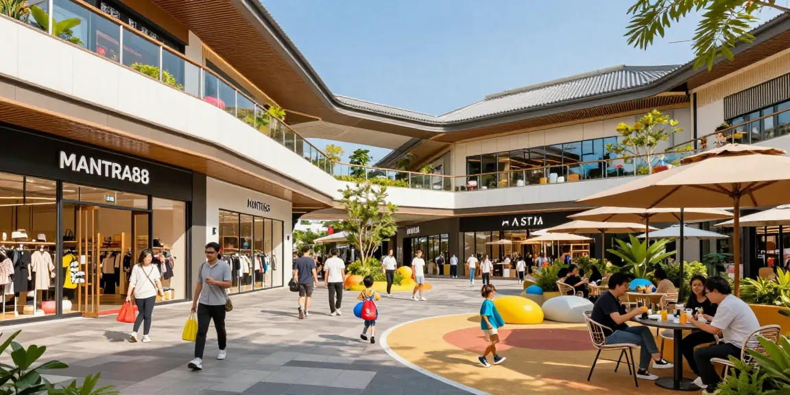 Vibrant MANTRA88 commercial property scene with shoppers and modern architecture
