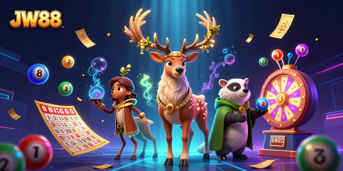 Experience the thrill of JW88 with a vibrant casino atmosphere filled with lively game elements and magical creatures.