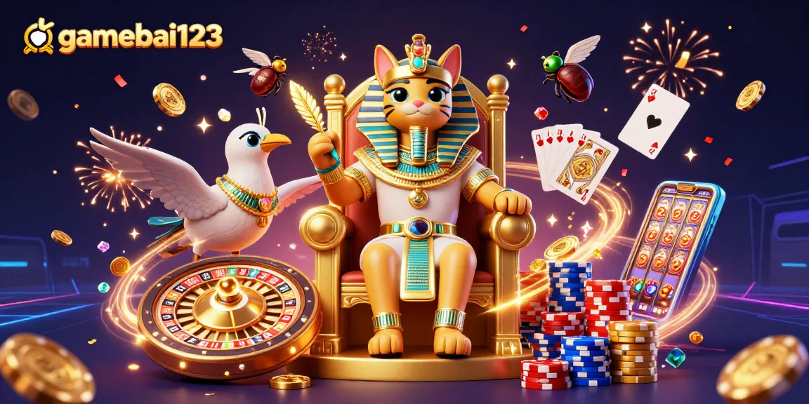 Experience the thrill of gaming at gamebai123 with vibrant casino-themed illustration.