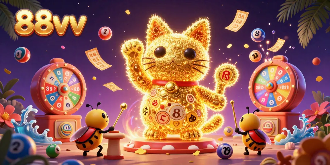 Experience the thrilling world of lottery with 88vv's vibrant illustration filled with colorful elements.
