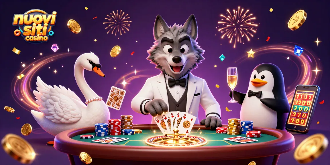 Gioca nei nuovi siti casino con un'affascinante scena di casinò con carte e champagne.