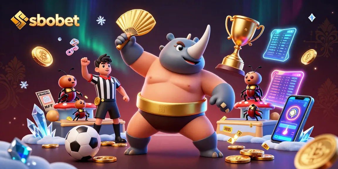 Experience sbobet sports betting excitement with lively characters in a vibrant, 3D illustrated scene.