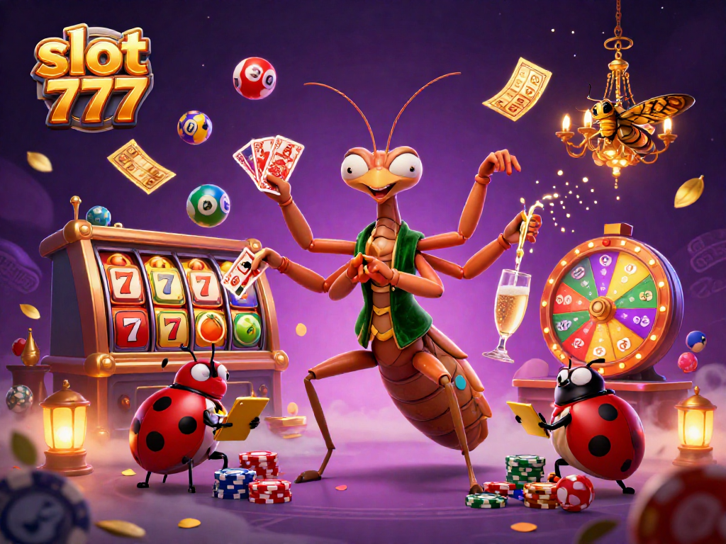 Engage with slot 777 action, featuring vibrant slot reels and dynamic gameplay elements in a lively casino scene.