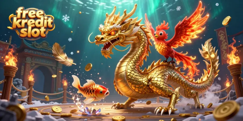 Experience the thrill of online gaming with free kredit slot, featuring a dragon, phoenix, and koi fish in action.