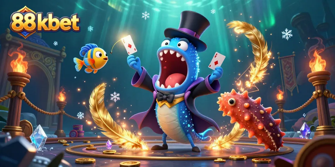 Experience dynamic card tricks with 88 kbet in an engaging underwater magic show featuring vibrant sea creatures.