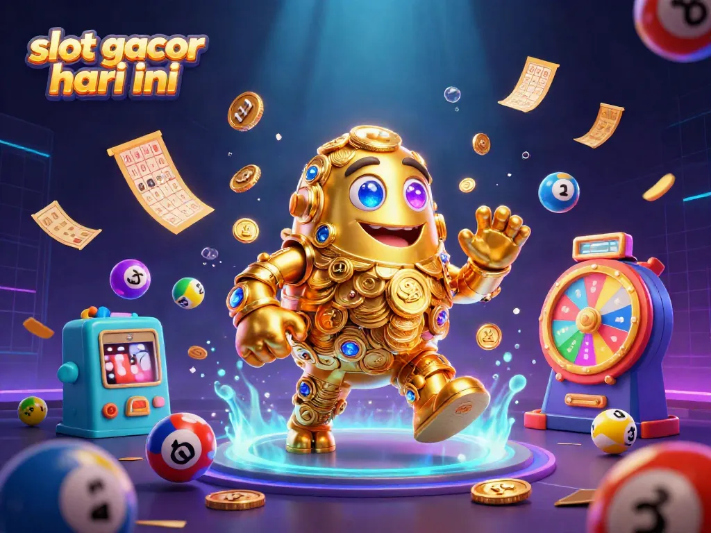 Menggandakan peluang menang dengan slot gacor hari ini, ilustrasi golem emas dengan elemen permainan menarik.