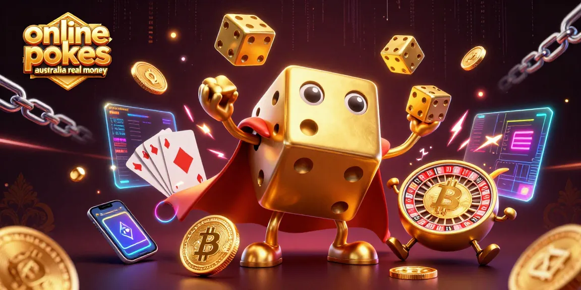 Play engaging online pokies Australia real money with vibrant 3D elements and golden dices.