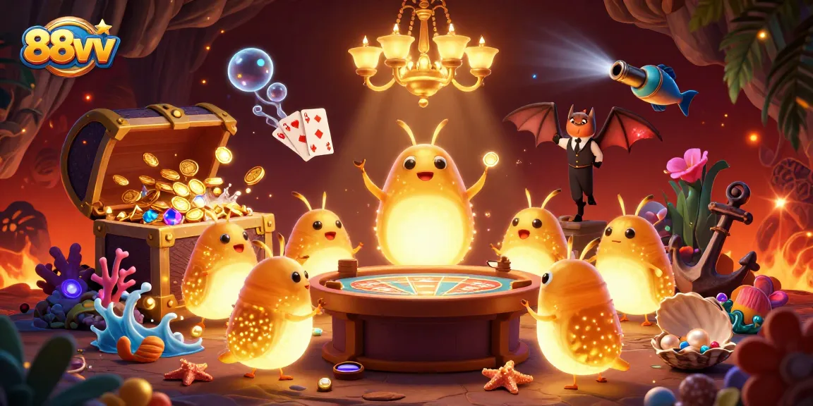 Experience the vibrant casino energy of 88vv with glowworms lighting up a thrilling scene filled with treasures.