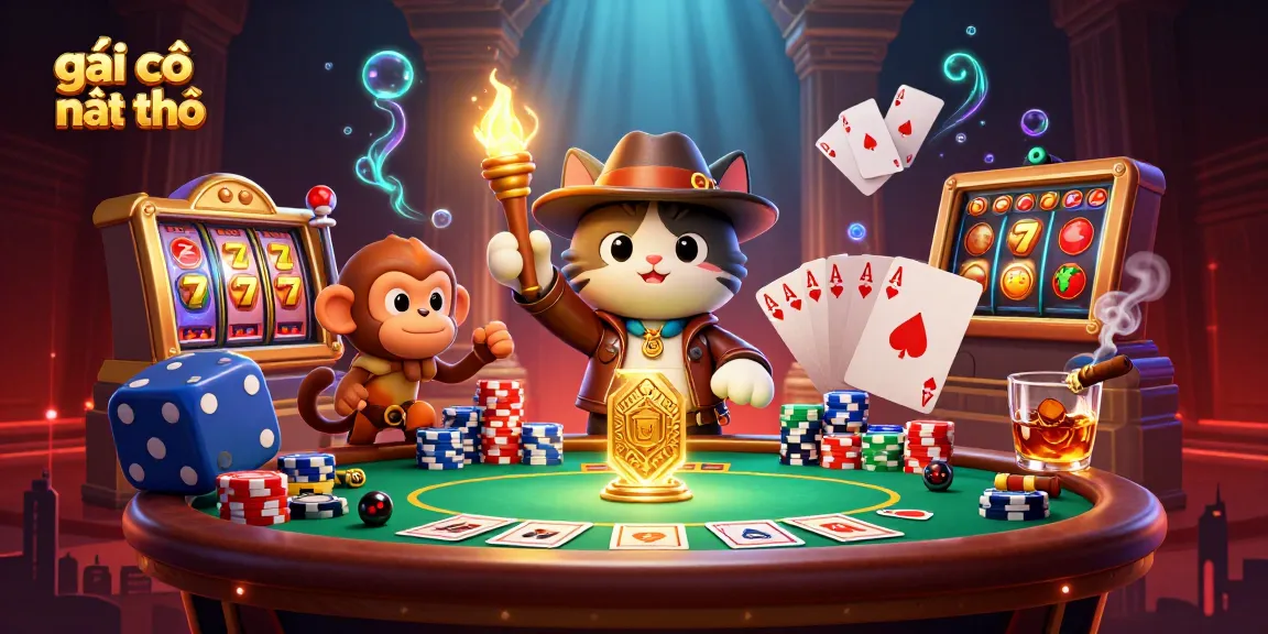 gái gọi cần thơ showcases a vibrant 3D scene with a playful archaeologist cat discovering casino treasures.