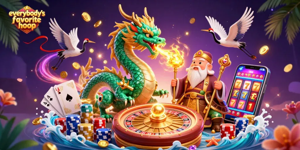 Experience everybody's favorite hoop while enjoying a lively casino scene filled with dynamic game elements.