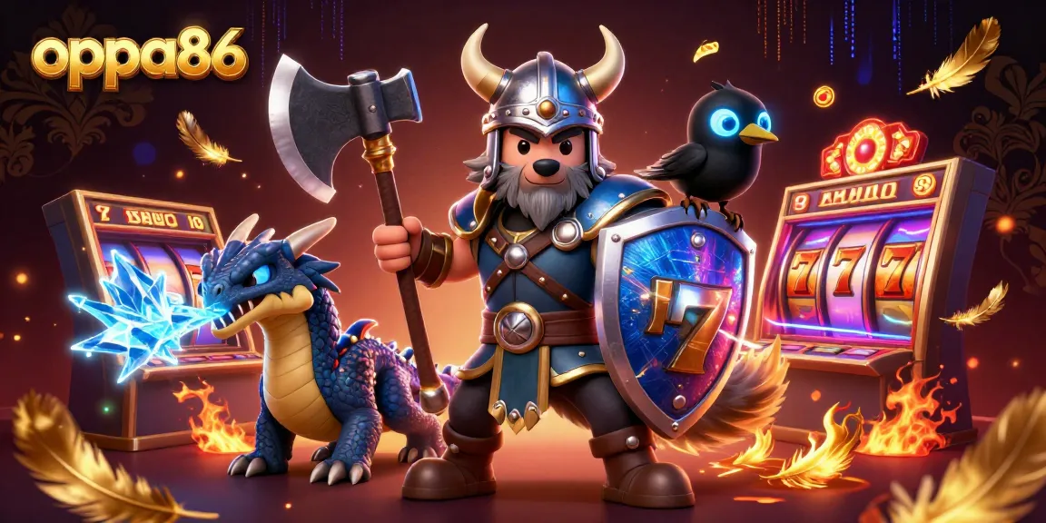 oppa86 enhances gaming excitement with a Viking wolf warrior and bold casino elements