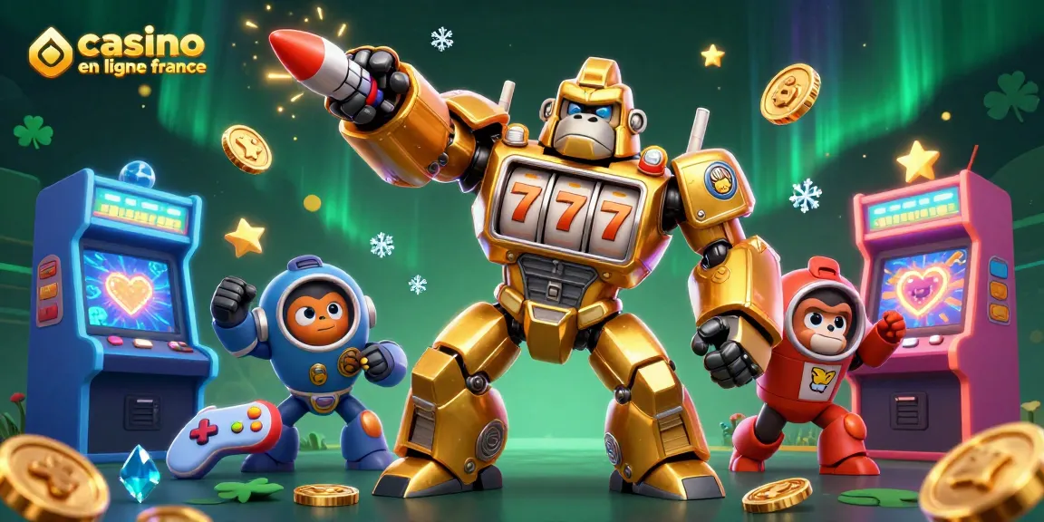 Découvrez un gorille mech en or et ses machines de jeu dans un casino en ligne France.