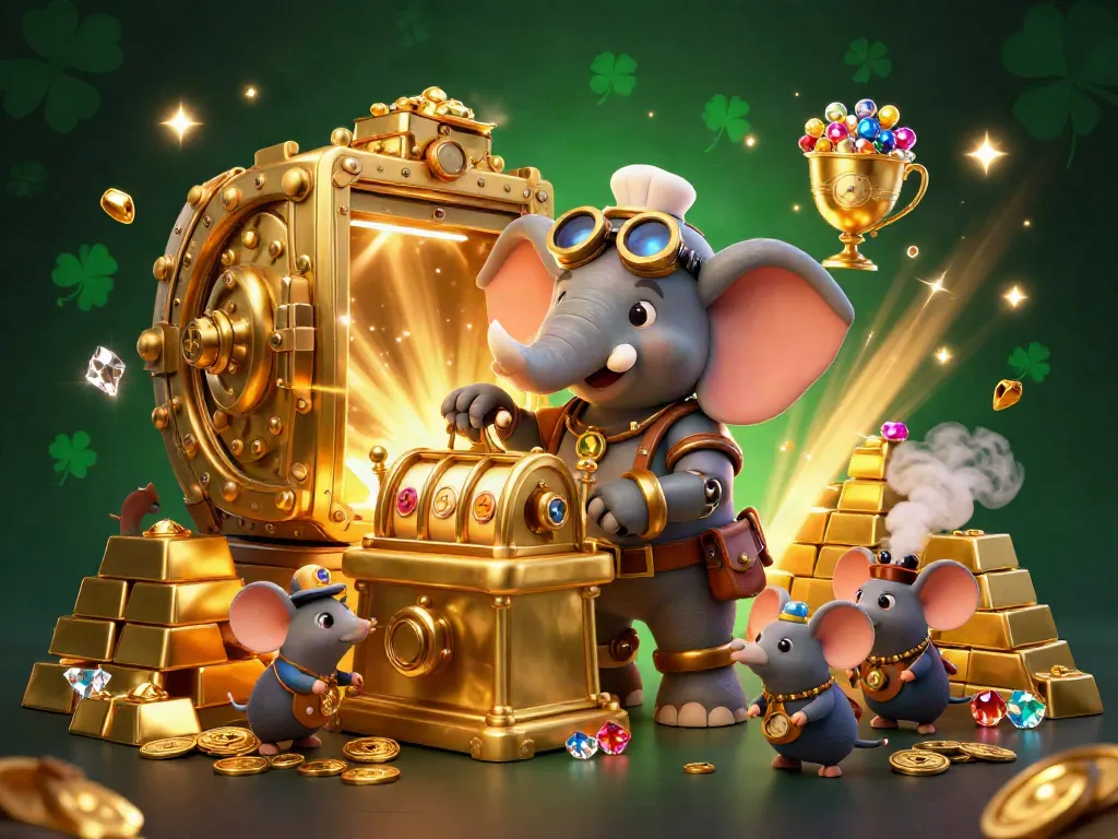 Experience the excitement of sunwin20b with a steampunk elephant engineer operating a golden slot machine.