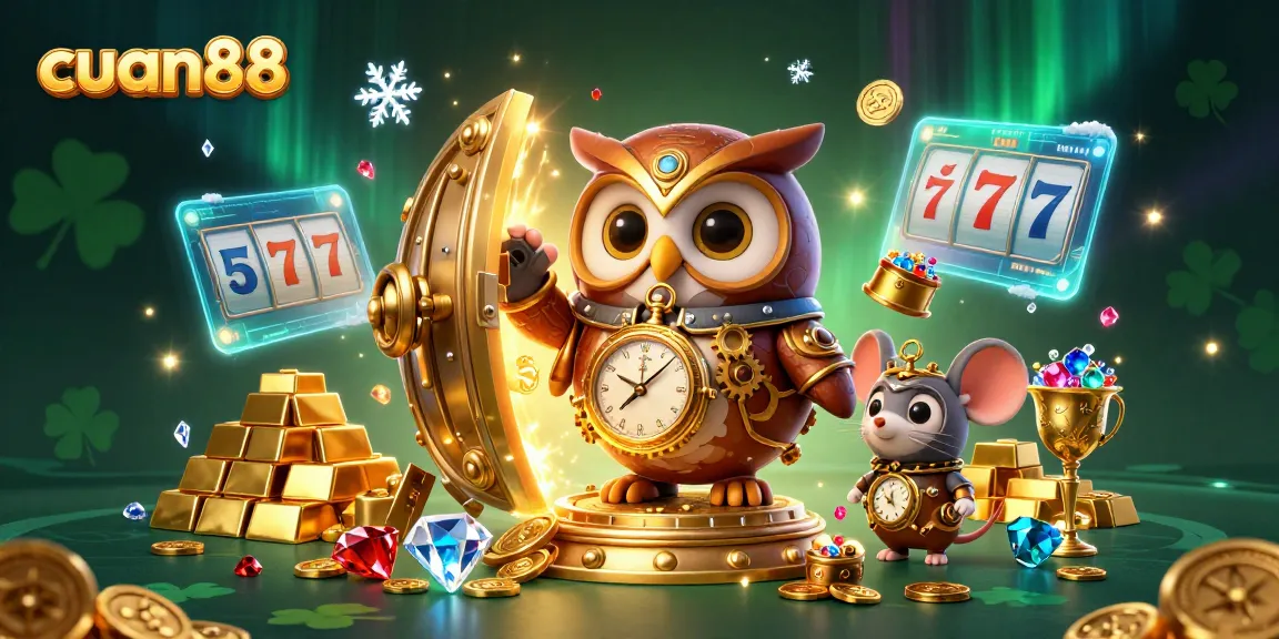 Experience the excitement of cuan88 with a vibrant 3D casino scene showcasing steampunk characters amid dazzling treasures.